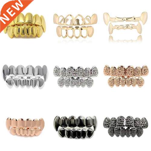Hip Hop Teeth Grillz Set For Unisex Top ottom Mouth Gold Si