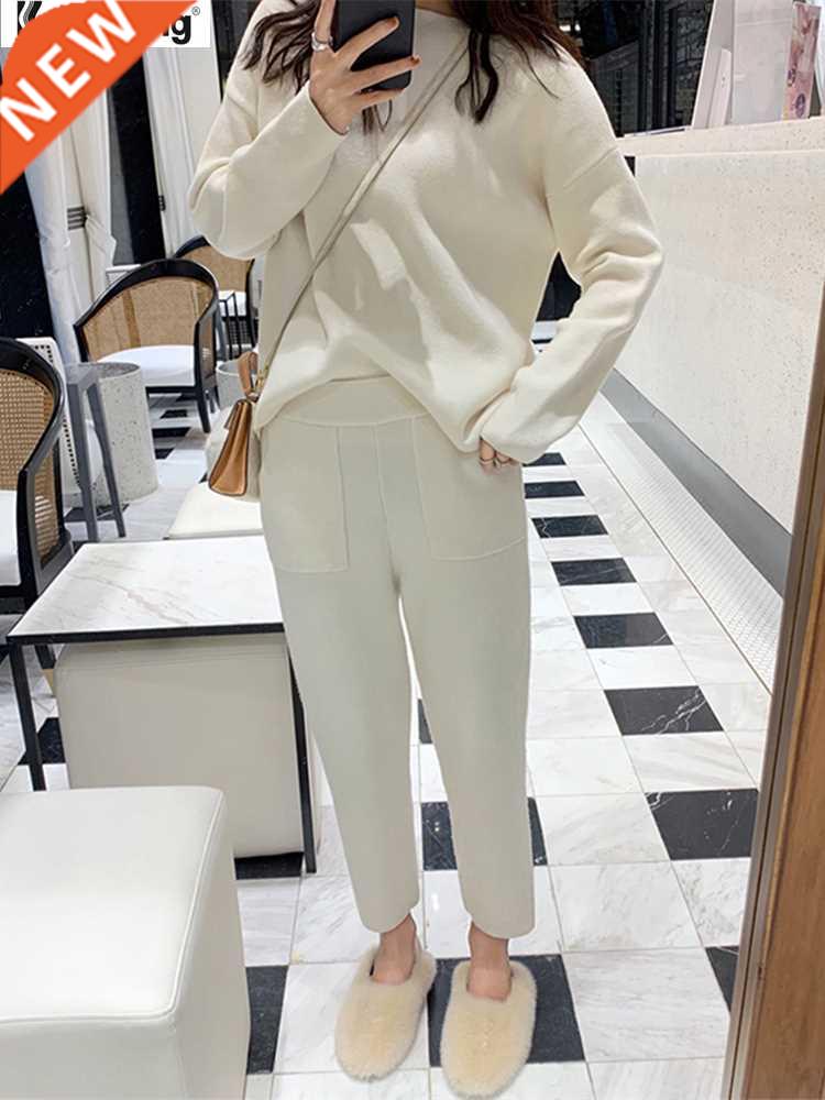 Women Sweater Two Piece Knitted Pants Sets Slim Tracksuit Ch