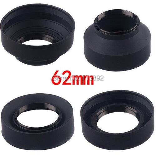 62mm 3-Stage 3 in1 Collapsible Rubber Foldable Lens Hood 62m