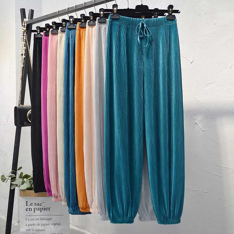 Spring/summer 2021 new ice silk chiffon pleated pants women