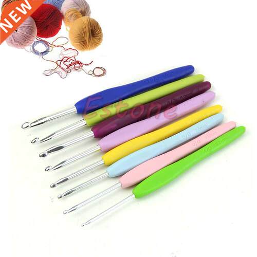 8 Size Multicolor Soft Plastic Handle Aluminum Crochet Hooks
