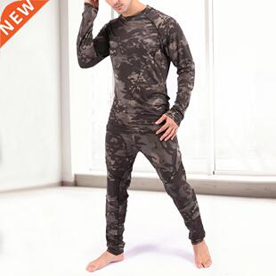 Men Camouflage Print Long Sleeve Top Pants Outfit Winter The