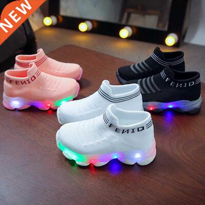 Kids Sneakers Children Baby Girls Boys Letter Mesh Led Lumin