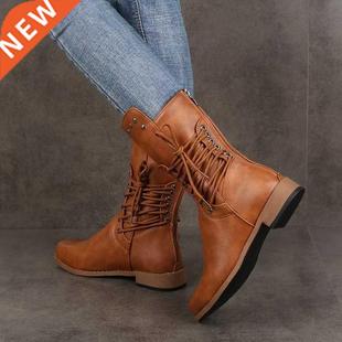 2021Leather boots women orange summer martin boots for woman