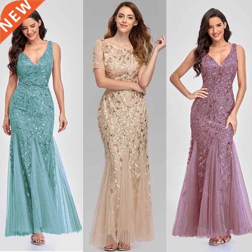 Embroidered beaded Fabric Prom Dresses Sugar Color O-Neck Sh