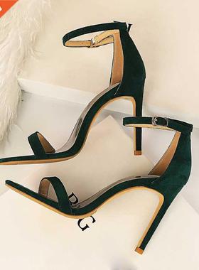 2022 Women 10cm High Heels Flock Stripper Sandals Female Fet