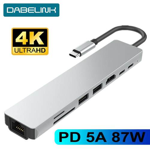 Type C to HDMI Hub USB C 4K PD 5A 87W Dock Rj45 Lan USB .1