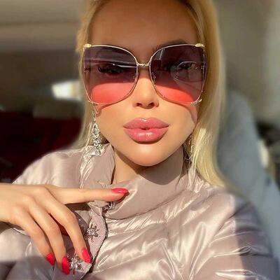 ndy New Vintage Oversized Metal Hollow Sunglasses Women Bran