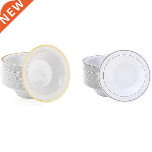 50PCS Plastic Bowls With Rim-12Oz Disposable Soup Bowls, Pre