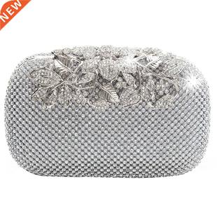 Unique Clasp Silver Diamante Crystal Diamond Evening bag Clu