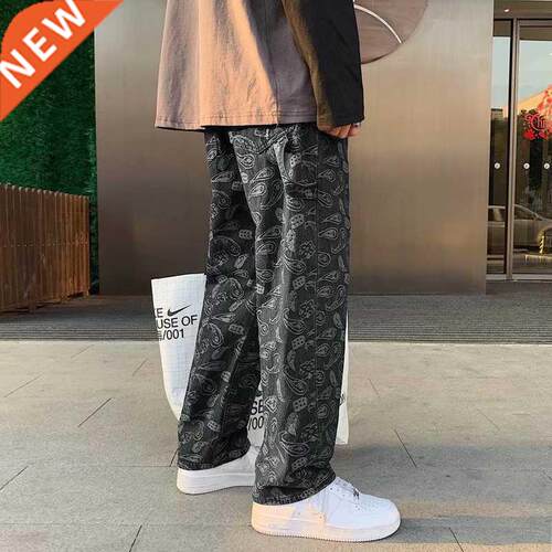 Cashew flower black jeans men's straight tube loose spring a