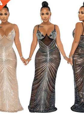 S-3XL Full-size deep V tight sexy pty evening gown大码礼服