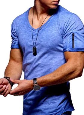 2022 New Men's V-neck T-shirt Fitness Bodybuilding T-shirt H