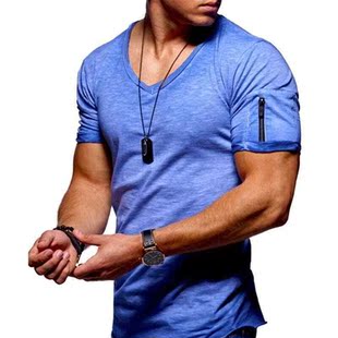2022 New Men's V-neck T-shirt Fitness Bodybuilding T-shirt H