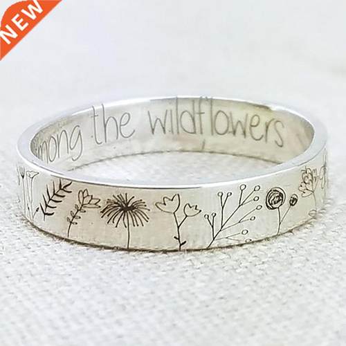 Vintage Simplicity Carved Flower Ring for Women Men Bohemian