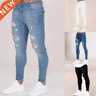 2022 Pencil Pants Elastic Sweatpants Men Fit Solid Ripped De