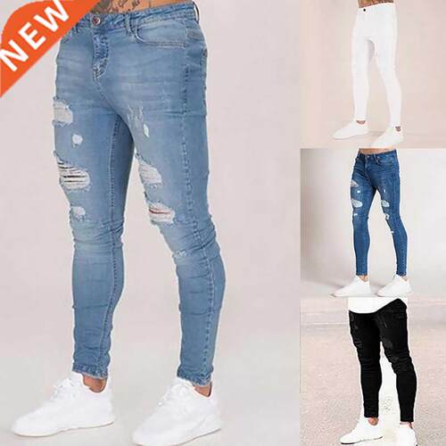 2022 Pencil Pants Elastic Sweatpants Men Fit Solid Ripped De
