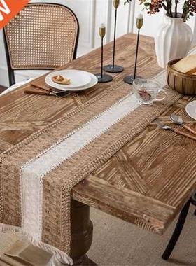 Felt Table Runner Natural Cotton Burlap Splicing Bohemian