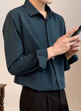 Korean Fashion New Drape Shirts for Men Solid Color Long Sle