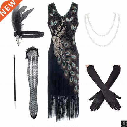 1920s Sequin Beaded Fringed Great Gatsby Dress Accessories