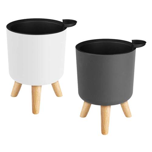 Elegant Plastic Flower Pot with Wooden Feet Garden
