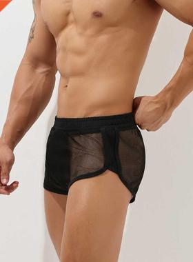 Men's Underwear Boxers Trunks Male Sexy Mesh Transparent Arr