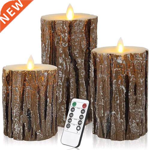 Flameless Candles Cedar-Bark Dripless Real Wax LED Pillars
