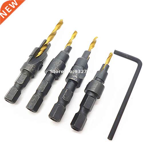 4pc Countersink Drill Bit 1/4" Hex Shank Counterbore Co