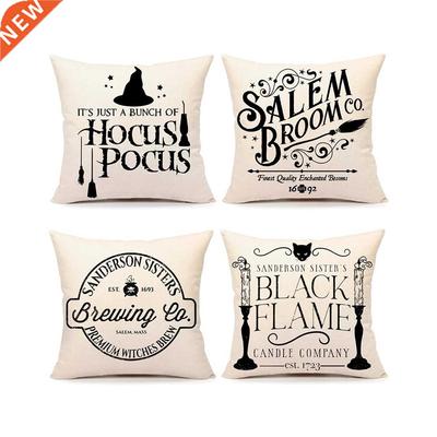 Halloween Pillow Cover Letter Witch Hat Print Square