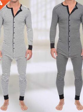 Men's Pajamas Striped Jumpsuit Tight Tracksuit Polyester Ela