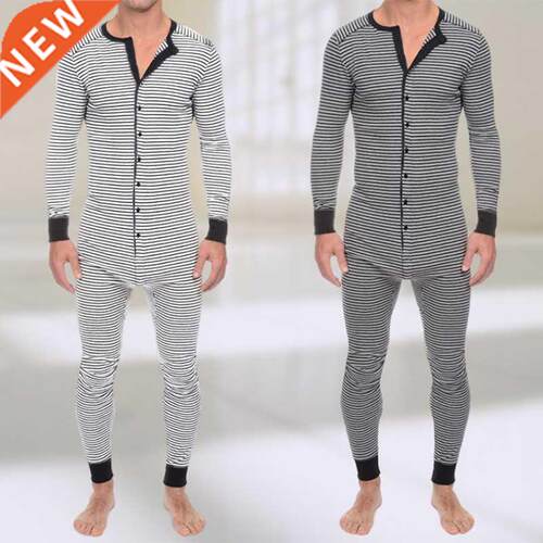 Men's Pajamas Striped Jumpsuit Tight Tracksuit Polyester Ela