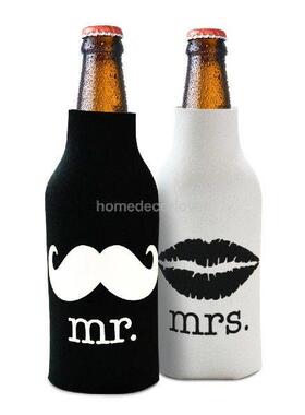 Set 2pcs Beer Bottle Cooler Sleeve Wrap Zip Holder Wedding