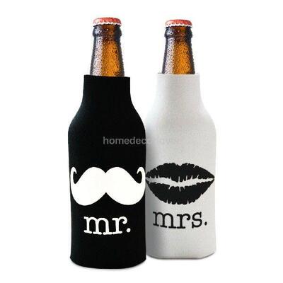 Set 2pcs Beer Bottle Cooler Sleeve Wrap Zip Holder Wedding