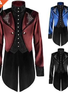 Halloween collar court medieval costume long punk men's coat