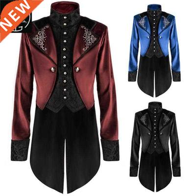 Halloween collar court medieval costume long punk men's coat