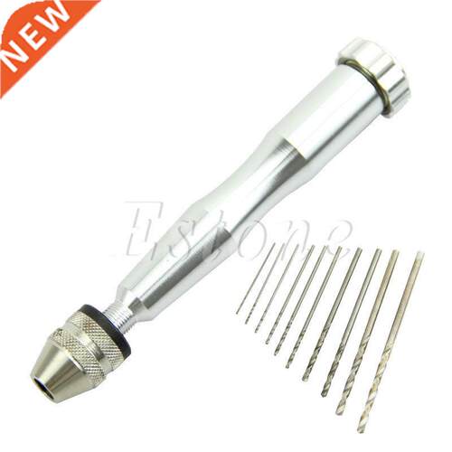 Mini Micro Hand Drilling With Chuck +10 Twist Drills Bits H0