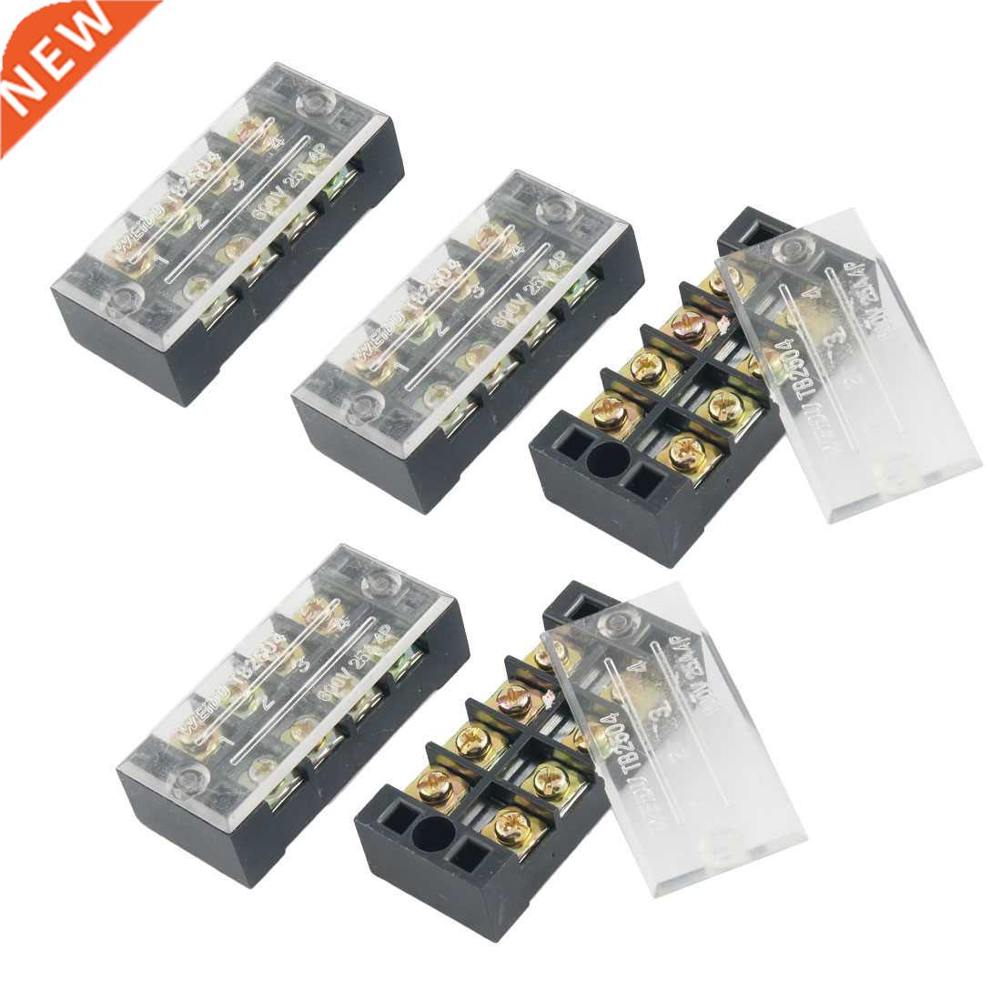 5 Pcs Dual Row 4 Position Covered Screw Terminal Strip 600V