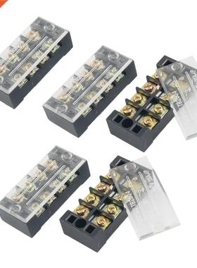 5 Pcs Dual Row 4 Position Covered Screw Terminal Strip 600V