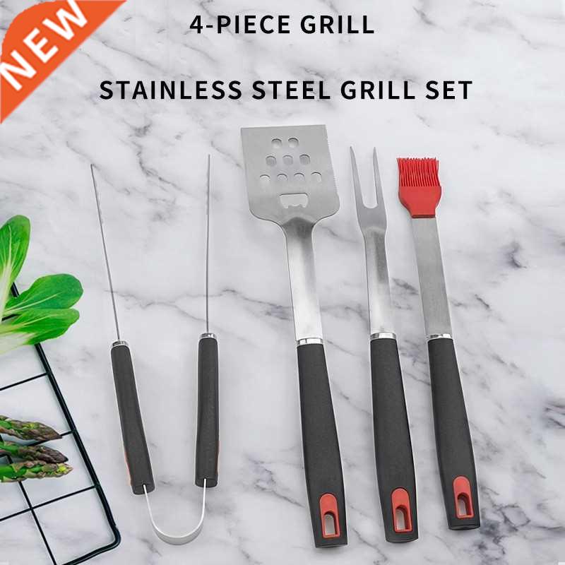 A Set Of 4 BBQ Tool Stainless Steel Tube Handle BBQ Set