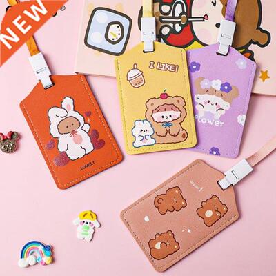 Kawaii Rabbit Bear Card Holder Cartoon With Lanyard PU Leath