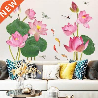 Chinese Style Lotus Dragonfly Wall Stickers Self Adhesive