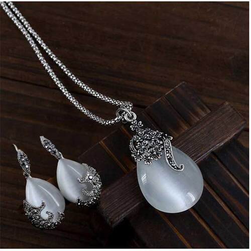 Vintage Elegant 925 Sterling Silver Fashion Opal Water Drop