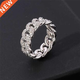 Punk Miami Cuba Chain Rings For Men Women Silver Color Rhine