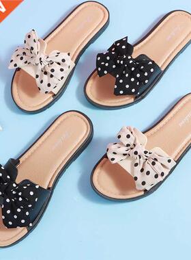 2022 Ladies Slippers Female Summer New Wave Dot Bow Knot Fli