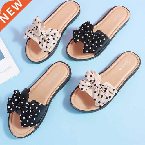 2022 Ladies Slippers Female Summer New Wave Dot Bow Knot Fli