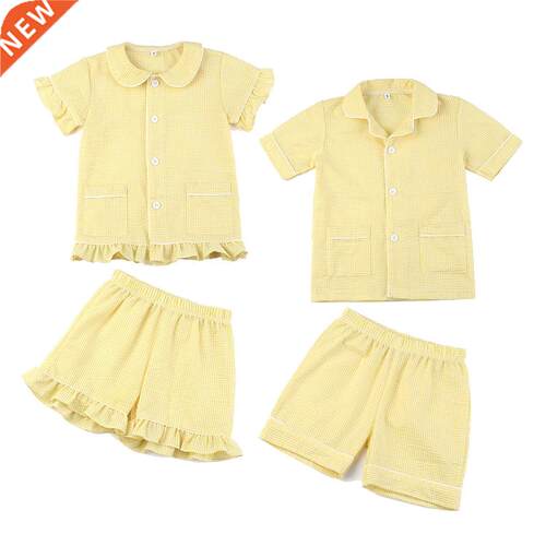 summer girls sleepwear kids pyjamas cotton seersucker boys c