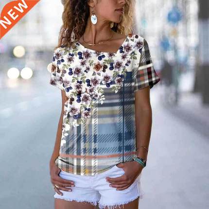 2022 Summer New Short Sleeves Women Florl Theme Printed Pi
