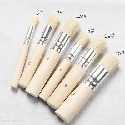 6Pcs Wooden Handle Watercolor Painting Stencil Brush Hog Bri