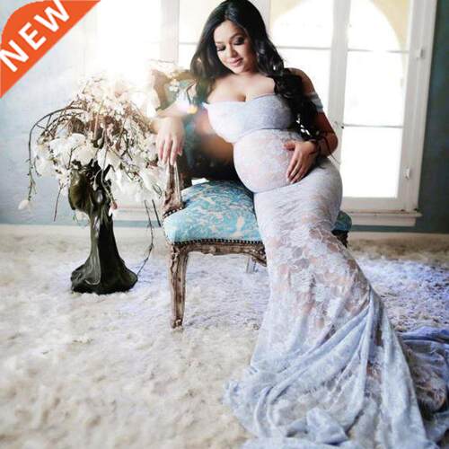 Elegnt Lce Mternity Dress Photogrphy Long Mxi Dresses f