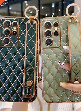 Luxury Gold Plating Wristband Holder Case For Samsung S22 S2